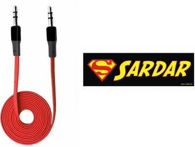 

Speedwav 1 Quirky Car Bumper Sticker-SARDAR, 1 Anti-TangLED 3.5 Car Aux Cable-RED Combo