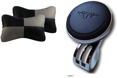 

Auto Car Winner 1 Status Vehicle Steering Knob, 1 Pair of Black & Grey Neck Rest Cushion Combo