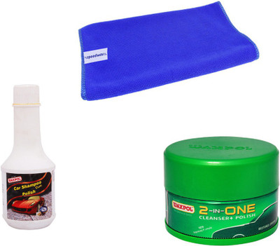 

Waxpol 1 Waxpol 2in1 Cleaner Cum Polish 250gms, 1 Waxpol Shampoo 200ml, 1 Microfiber Cloth Combo