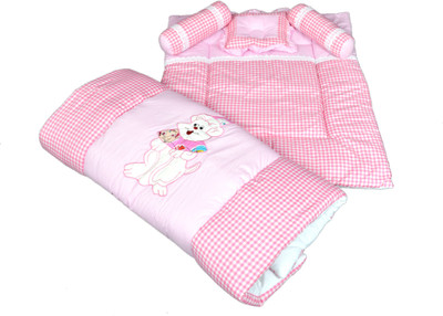

Maple Krafts Bolster King Razai Set Cartoon Character Embroidery(Fabric, Pink Check, White)