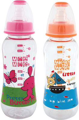 MeeMee Premium Feeding Bottle ( PK 2) - 250 ml(Orange, Pink)