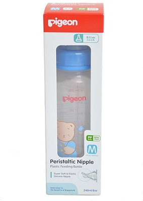 

Pigeon Peristaltic Nipple feeding bottle - 240 ml(TRANSPARENT, blue cap)