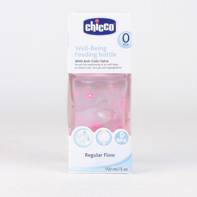 

Chicco Wellbeing Regular Flow Feeding Bottle (Pink) - 150 ml(Pink)