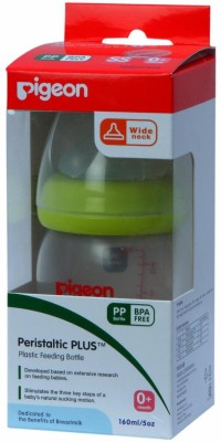 Pigeon Wide Neck Feeding Bottle (Peristaltic Plus Nipple) Round Hole Green - 160 ml(Green)