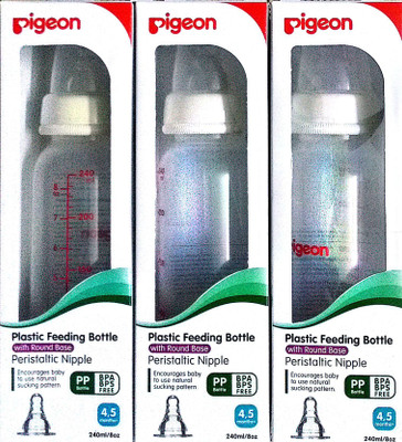Pigeon Peristaltic Nipple BPA BPS Free-Set of 3 bottles -with bottle feeding tips leaflet - 240 ml(White)