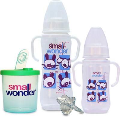 

Small Wonder Clear Set of 4 - BPA Free Clear 125ml & 250ml PP Bottle, Orthodontic LSR Pacifier & 300ml Milk Powder Dispenser(Transparent, Green)