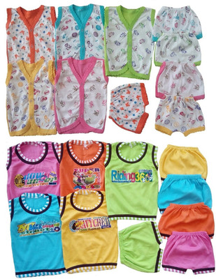 

Sonpra New Born Baby Cotton Baba Suits Jablas T-Shirts Shorts Dress Combo Set (0 - 6 Months)(Multicolor)