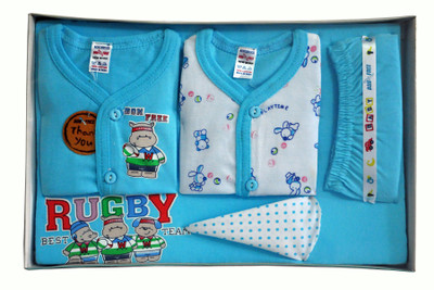 

Bonfree BelleGirl 100% Cotton New Born Gift Set of 5 Pcs Blue 0-3M(Blue)