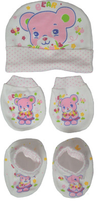 

Kero Kid Pink Bear Mitten Bootie Cap Combo Set(White, Pink)