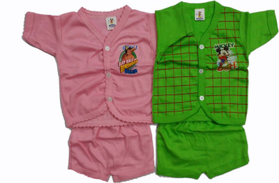 

Ceffon New Born Baby Cotton Clothes Combo Pink Green(Multicolor)