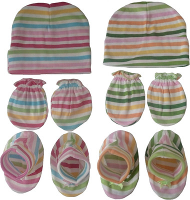 

Sonpra New Born Baby Cotton Caps Booties Mittens Combo Set (0-3 Months)(Multicolor)