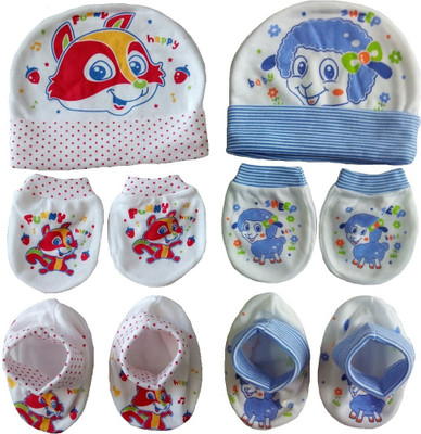 

Sonpra New Born Baby Cartoon Printed Soft Cotton Caps Booties Mittens Combo Set (0 - 3 Months)(Multicolor)