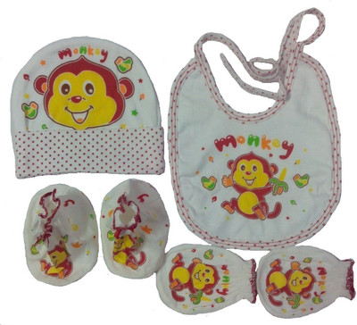 

Kero Kid Cute Monkey Mittens Booties Cap Bib Baby Care combo set(Multicolor)