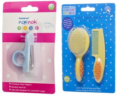 

Healthbuddy Noknok Baby Nail Clipper, Comb & Hair Brush Set(Yellow, Light Blue)