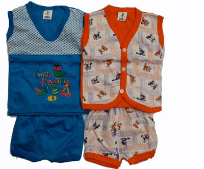 

Ceffon New Born Baby Cotton Clothes Blue Orange(Multicolor)