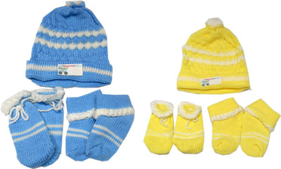 

NammaBaby Woolen Caps Mittens Booties(Blue, Yellow)