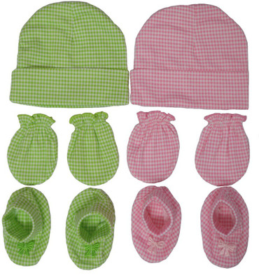 

Kero Kid Light Green & Pink Checks Mitten Bootie Cap Combo Set(Green, Pink)