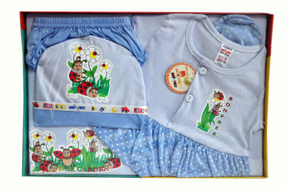 

Bonfree BelleGirl 100% Cotton New Born Gift Set of 5 Pcs for Girl Blue 0-3M(Blue)
