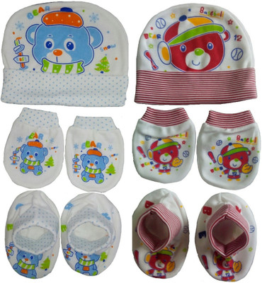 

Sonpra New Born Baby Cartoon Printed Soft Cotton Caps Booties Mittens Combo Set (0 - 3 Months)(Multicolor)