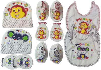 

Kero Kid Monkey Mouse Mittens Booties Cap Bib Baby Care combo set(Multicolor)