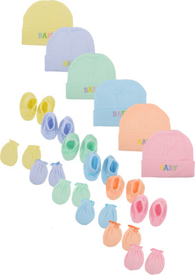 

Joymart Joy Mart Unisex Cap (JMA16--0-3 Months, Multicolour, 0-3 Months), 6 Sets of Caps, Mittens & Socks Pack(Multicolor)