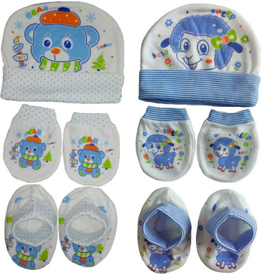 

Sonpra New Born Baby Cartoon Printed Soft Cotton Caps Booties Mittens Combo Set (0 - 3 Months)(Multicolor)