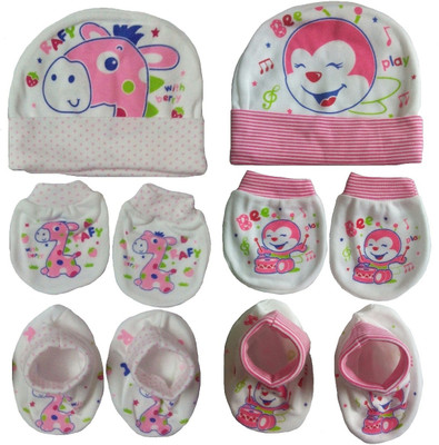 

Sonpra New Born Baby Cotton Caps Booties Mittens Combo Set (0-3 Month)(Multicolor)