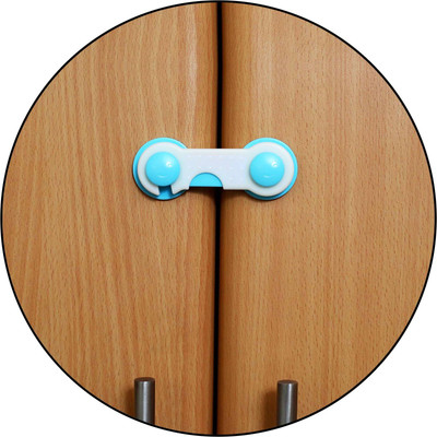 

Safe-O-Kid Easy to Use, Dotted with Smiley Ends Child Proof Cabinet Lock (Pack of 2)(WHITE & BLUE)