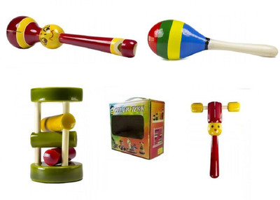 

CeeJay Set of 4 Colorful Wooden Baby Toys:Model RA-OW019 Rattle(Multicolor)