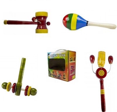 

CeeJay Set of 4 Colorful Wooden Baby Toys:Model RA-OW012 Rattle(Multicolor)