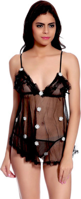 

Glam Quotient Self Design Babydoll, Black