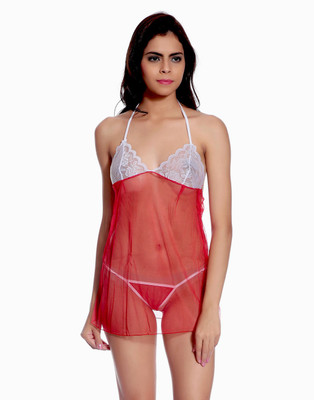 

Glam Quotient Self Design Babydoll, Red