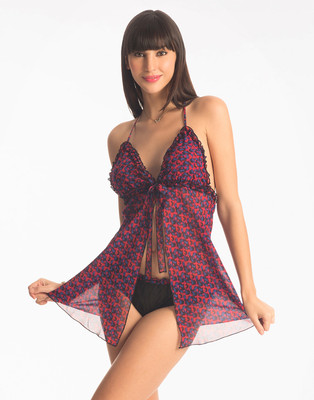 

PrettySecrets Printed Babydoll, Red;multi colour / print
