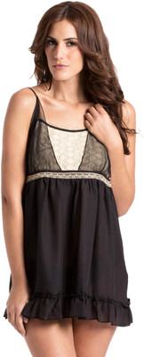 

PrettySecrets Self Design Babydoll, Black;gold