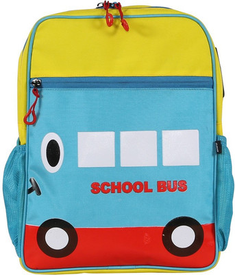 Bleu School Kids Bag - 14 Inches - School Bus Shape boys Girls Bag - 24 14 L Backpack(Blue), Sea blue & yellow
