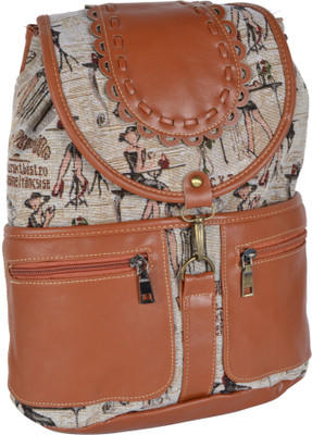 

Kleio Girly Printed Casual Canvas 15.4 L Backpack(Multicolor), Brown