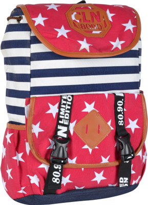 

Kleio Striped n Star Printed Casual Canvas 24.9 L Backpack(Multicolor), Pink