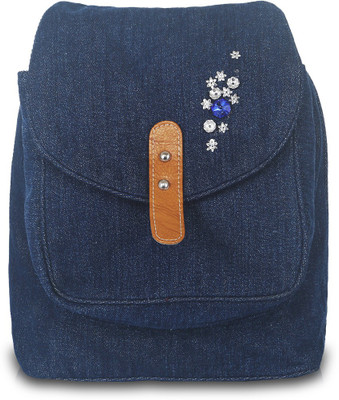 

Pickpocket Blue denim small flowered ladies backpack 1.5 L Trolley Backpack(Blue), Denim blue