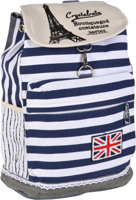 

Kleio Stripe Casual Canvas 19.9 L Backpack(Blue, White)