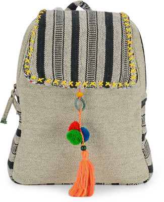 The House of Tara Indigenous Handloom Fabric 10 L Backpack(White), Grey