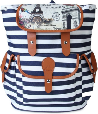 

Kleio Striped Backpack in Canvas School Bag(Blue, 5 L)
