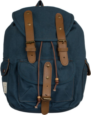 The House of Tara Leather Accented Canvas 16 L Medium Backpack Blue The House of Tara Backpacks