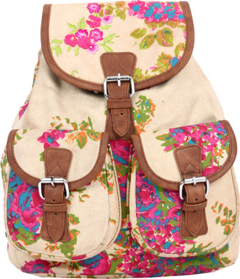 

Pickpocket Floral Back Pack 9 L Medium Backpack(Beige), Multi