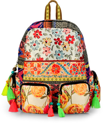 

The House of Tara Fabric Printed and Cotton Durrie 27 L Backpack(Multicolor), Multicolor;white