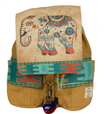

The House of Tara Printed Flaps Canvas 16 L Medium Backpack(Beige), Desert sand