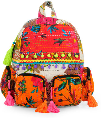 

The House of Tara Fabric in Kantha Work 14 L Backpack(Multicolor), Multicolor;red