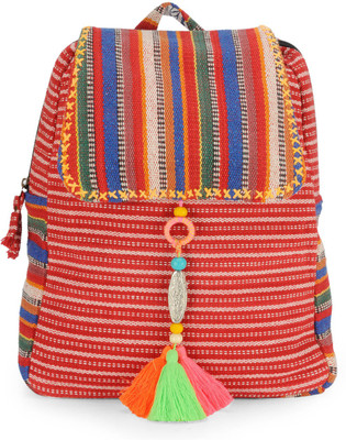 

The House of Tara Vibrant Handloom Fabric 10 L Backpack(Multicolor), Red