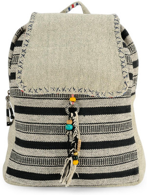 

The House of Tara Handloom Fabric 10 L Backpack(White), Grey;black