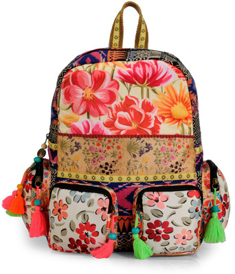 

The House of Tara Cotton Durrie Printed Fabric 27 L Backpack(Multicolor), Multicolor;pink