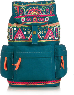 

Shaun Design Turquoise Canvas Embroidered 8 L Medium Backpack(Green)